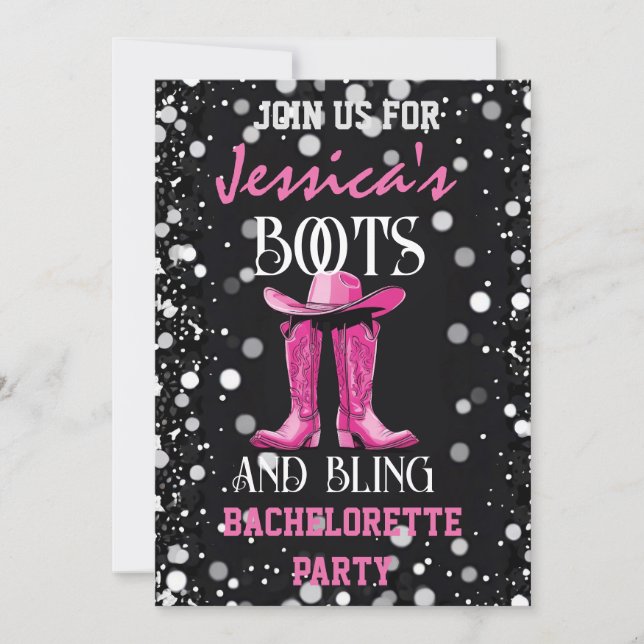 Invitación Boots rosados y la fiesta de la bachillerato (Anverso)