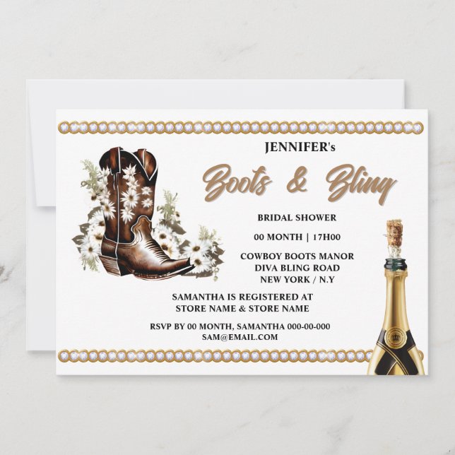 Invitación Boots | Rótulo de flores blancas de las botas de v (Anverso)