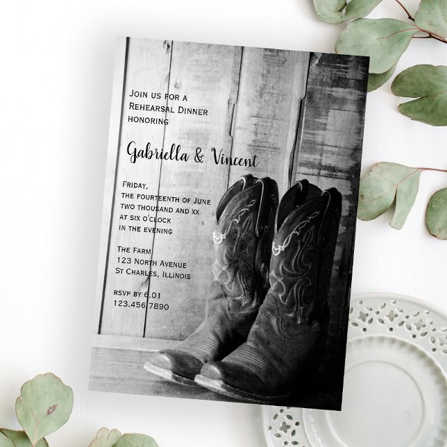 Invitación Boots rústicos Boda ensayo cena (Subido por el creador)