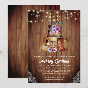 Invitación Boots rústicos Chica Quinceañera 15º cumpleaños