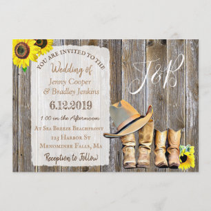 Invitación Boots rústicos de vaquero, Boda de encaje y giraso