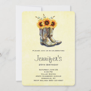 Invitación Boots rústicos de vaquero con girasoles Cumpleaños