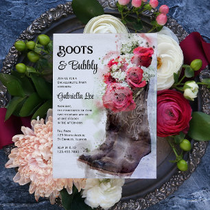 Invitación Boots rústicos Rosas y la fiesta de la soltera bur