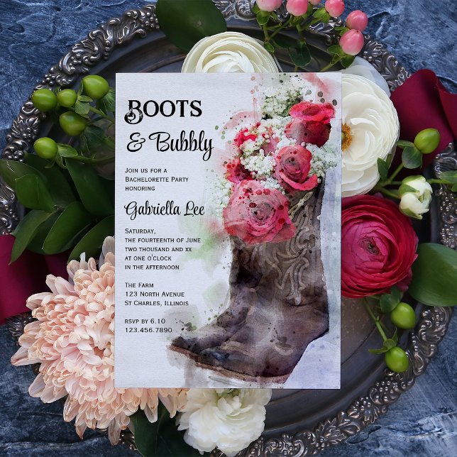 Invitación Boots rústicos Rosas y la fiesta de la soltera bur (Subido por el creador)