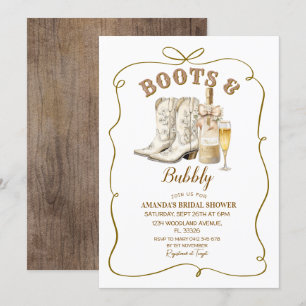 Invitación Boots rústicos y ducha de novia burbujeante