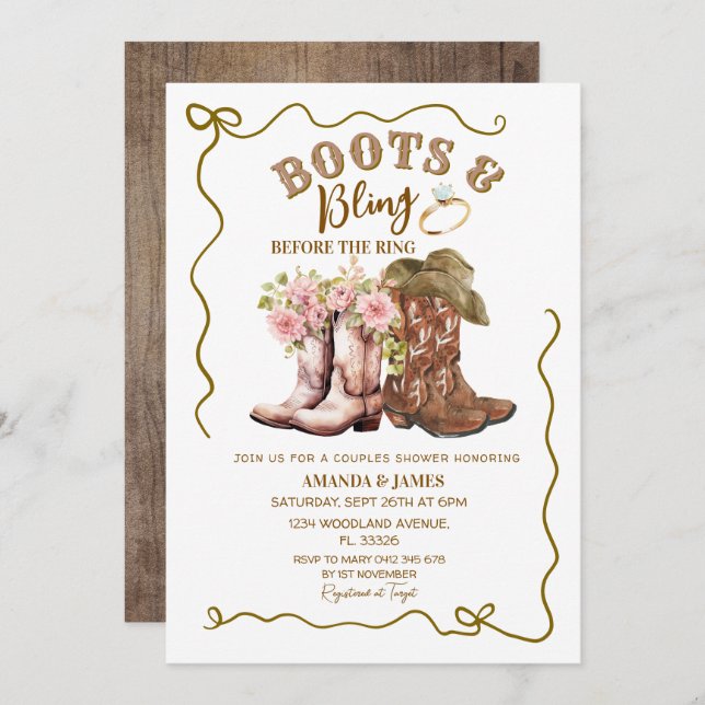 Invitación Boots rústicos y duchas de parejas de vaqueros (Anverso / Reverso)