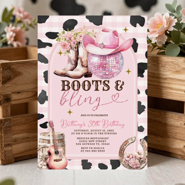 Invitación Boots y Bling Skygirl Cumpleaños Occidental (Subido por el creador)