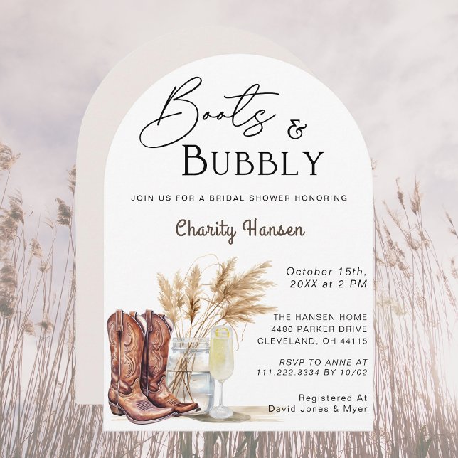Invitación Boots Y Bobbly Boho Pampas Ducha De Novias (Subido por el creador)
