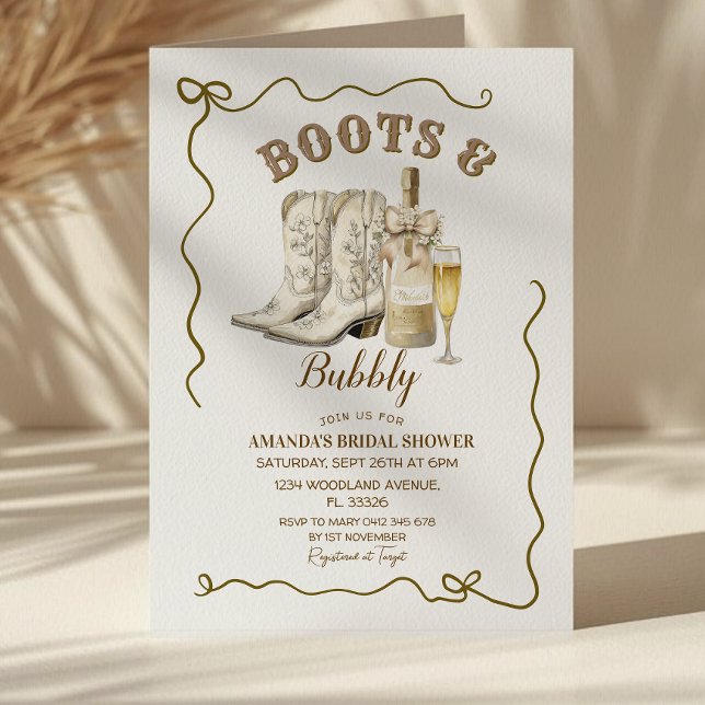 Invitación Boots y Bubbly Bridal Shower Invitación, (Subido por el creador)