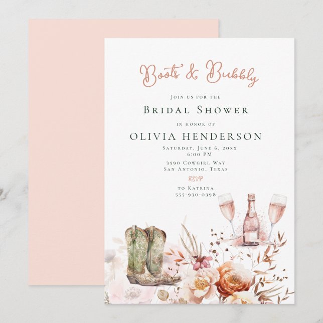 Invitación Boots y burbuja de la ducha de novias (Anverso / Reverso)
