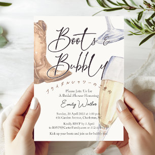 Invitación Boots y burbuja ducha de novias con vidrio de cham
