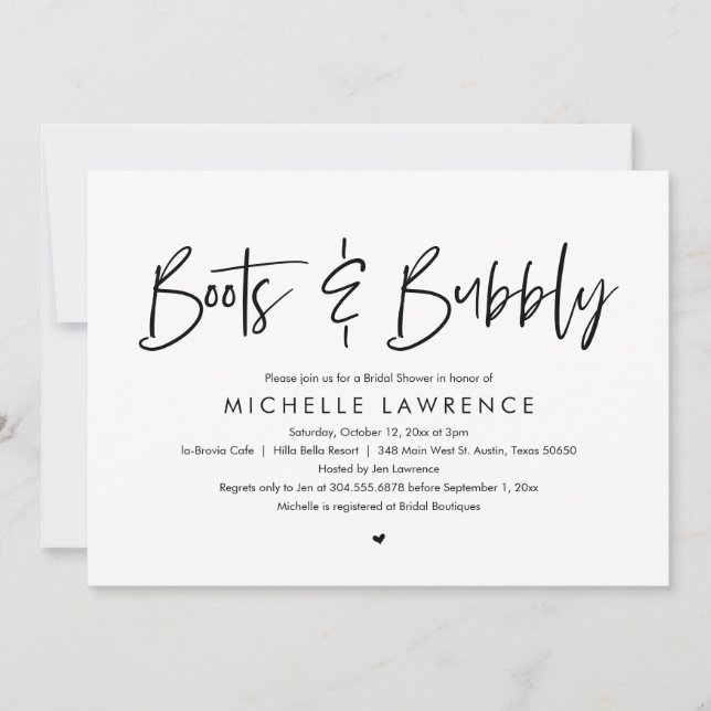 Invitación Boots y burbuja, moderna ducha de novias Casual (Anverso)