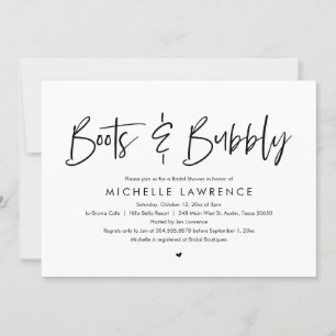 Invitación Boots y burbuja, moderna ducha de novias Casual