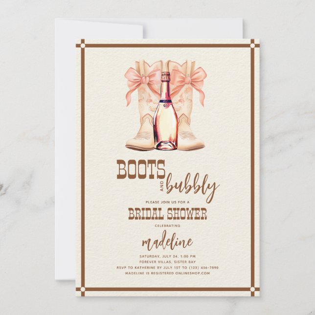 Invitación Boots y burbuja occidental de ducha de novias invi (Anverso)