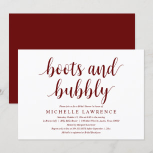 Invitación Boots y burbujas, celebración de la ducha de novia