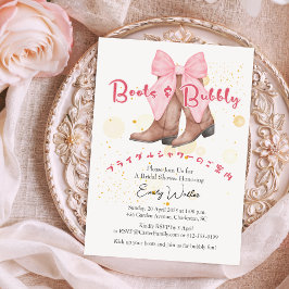Invitación Boots y burbujas con ducha de novia Coquette Bow r