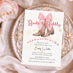 Invitación Boots y burbujas con ducha de novia Coquette Bow r