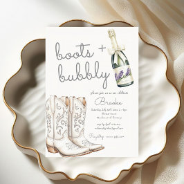 Invitación Boots y burbujas en la ducha de novias blancas