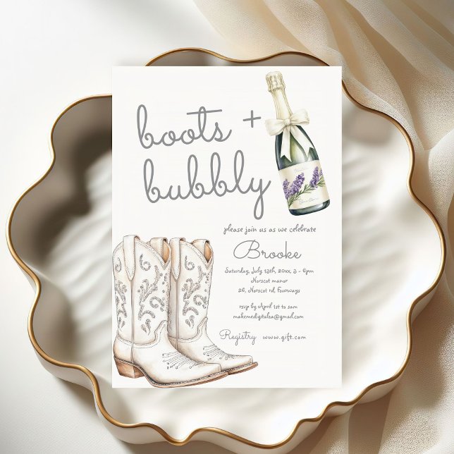Invitación Boots y burbujas en la ducha de novias blancas (Subido por el creador)