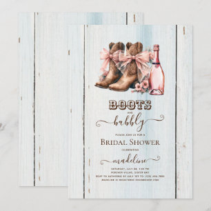 Invitación Boots y burbujas en la ducha de novias occidental