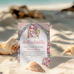 Invitación Boots y burbujas en la playa rosada occidental de 
