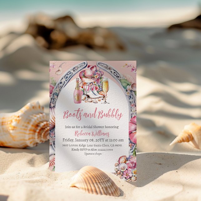 Invitación Boots y burbujas en la playa rosada occidental de  (Subido por el creador)