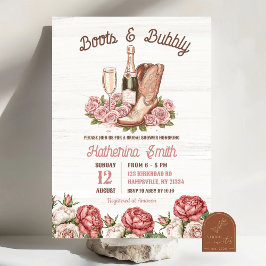 Invitación Boots y burbujas Floral Champagne ducha de novias