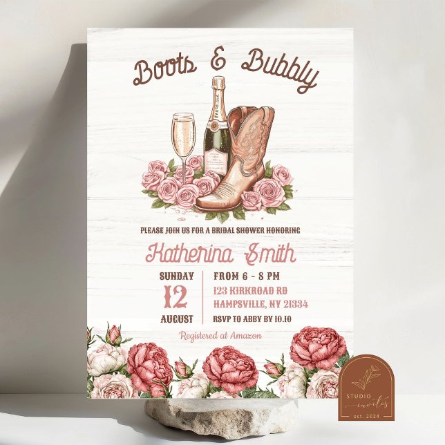 Invitación Boots y burbujas Floral Champagne ducha de novias (Subido por el creador)