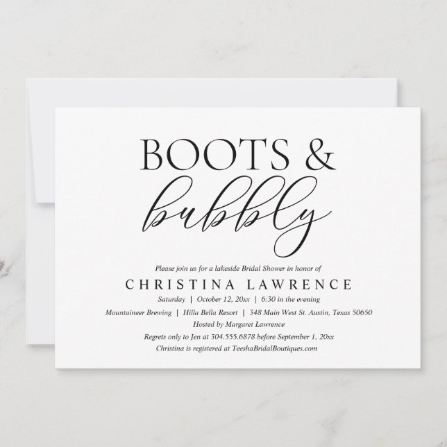 Invitación Boots y burbujas, novia por ser, novia en la ducha (Anverso)