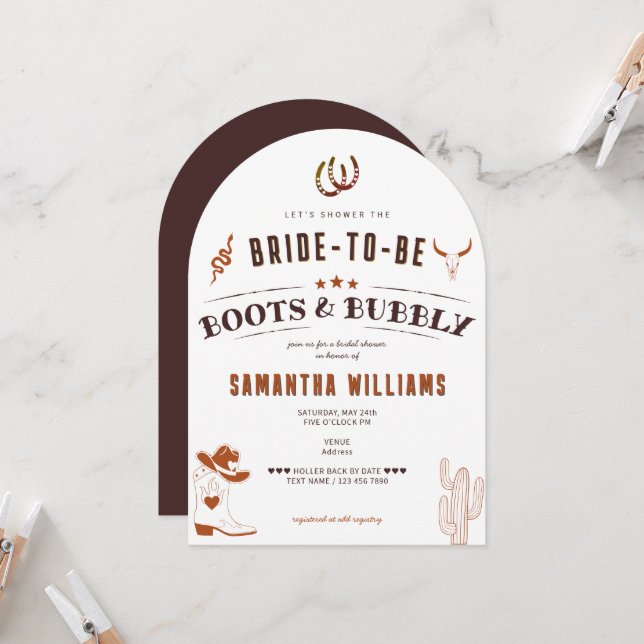 Invitación Boots y burbujas Western Ranch Rodeo Bridal Shower (Anverso/Reverso In Situ)