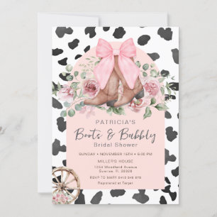 Invitación Boots y ducha de novias con estampado de vaca rosa