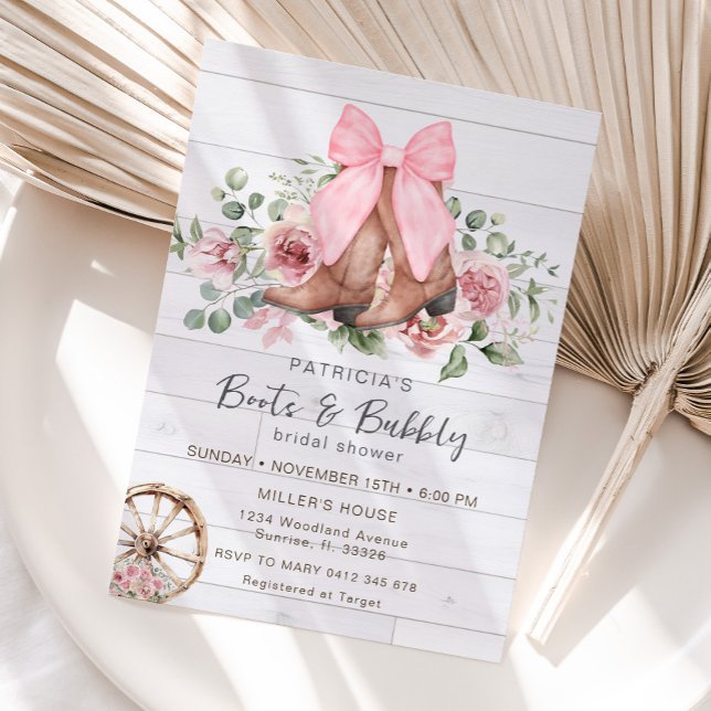 Invitación Boots y espuma de lechera rosada con ducha de novi (Subido por el creador)