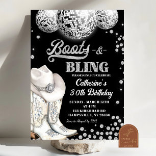Invitación Boots y fiesta de cumpleaños Bling Silver