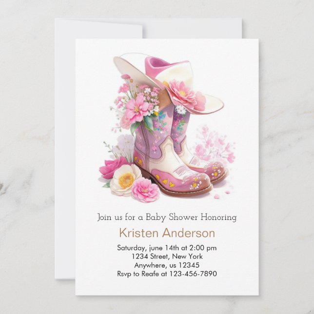 Invitación Boots y Gorra Western Cowgirl Baby Shower (Anverso)