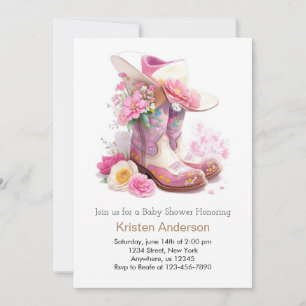 Invitación Boots y Gorra Western Cowgirl Baby Shower