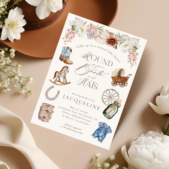 Invitación Boots y Gorras Wild West Cowboy Baby Shower (Boots & Hats Wild West Western Cowboy Baby Shower Invitation)