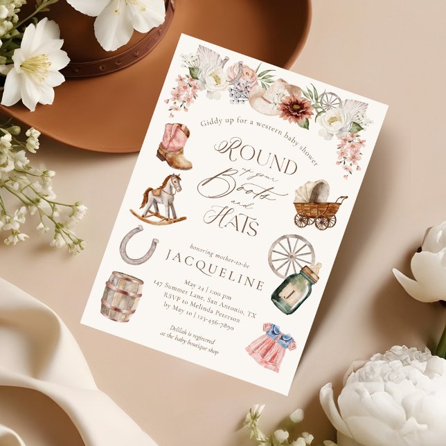 Invitación Boots y Gorras Wild West Cowgirl Baby Shower (Boots & Hats Wild West Western Cowgirl Baby Shower Invitation)