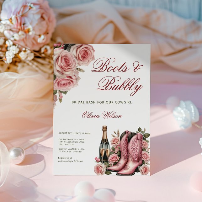 Invitación Boots Y La Impresionante Ducha De Novias De Cowboy (Boots And Bubbly Western Cowboy Bridal Shower Invitation, Brews & Bubbly Couples Shower Invitation)