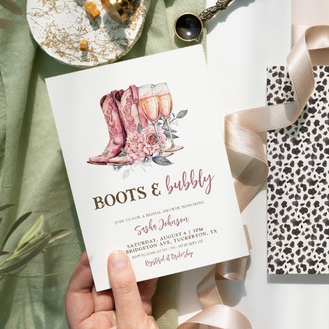 Invitación Boots y lujosa elegante ducha de novia rosa (Subido por el creador)