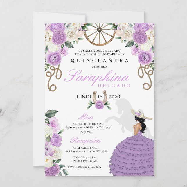 Invitación Boots y Rosas de la chica púrpura occidental Quinc (Anverso)