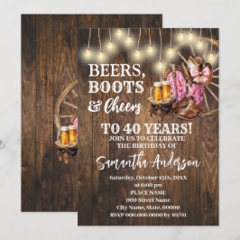 Invitación Boots y vítores de cerveza Pink Western Country Bi
