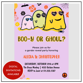 Invitación Booy o Ghoul Fantasma Retro Revelación de género d