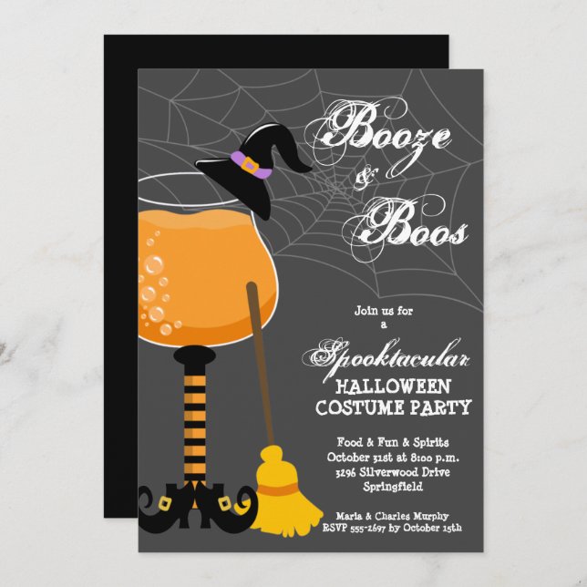 Invitación Booze and Boos Vidrio de Halloween (Anverso / Reverso)