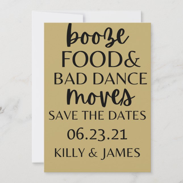 Invitación Booze Food and Bad Dance Moves Boda Salven al Da (Anverso)