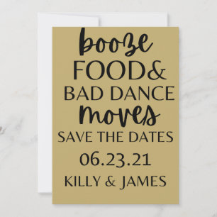 Invitación Booze Food and Bad Dance Moves Boda Salven al Da
