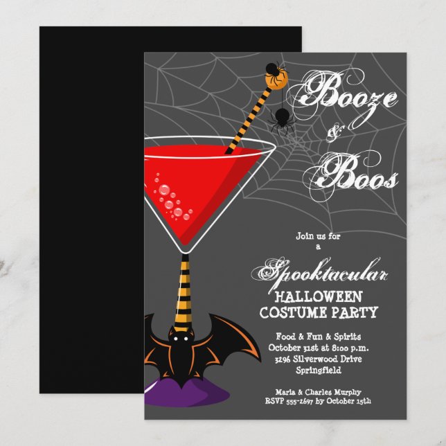 Invitación Booze y Boos Martini Budget Halloween (Anverso / Reverso)