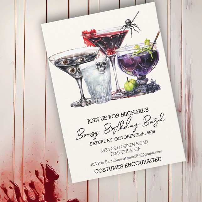Invitación Boozy Birthday Bash Halloween fiesta de cócteles (Subido por el creador)