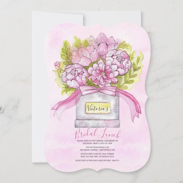 Invitación Bóquet rosa Bridal Luncheon Shower (Anverso)