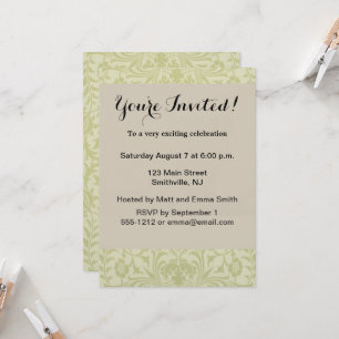 Invitación Borage vintage verde suave damasco de William Morr