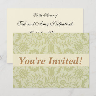 Invitación Borage vintage verde suave damasco de William Morr